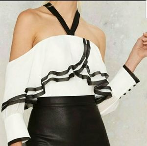 Bardot Black & White Matador Off The Shoulder